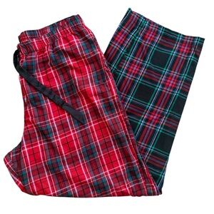 Victoria's Secret Mixed Plaid Pajama Pants Size Large Red Drawstring Pockets